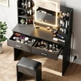thumbnail image 6 of IDEALHOUSE Black 2-Drawer Dressers, Vanity Desk with Tri-Mode Mirror, 6 Shelves, Charging Station, Modern Makeup Table for Bedroom, 6 of 8
