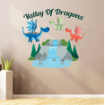 thumbnail image 2 of Ancient Dragons from Chinese History Flying Over Magic Fountain Artwork Vinyl Wall Decal - Unique Mythical Beast Creatures Blue Green and Red from Medieval Times Art for Kid's Bedroom Wall Decoration, 2 of 5