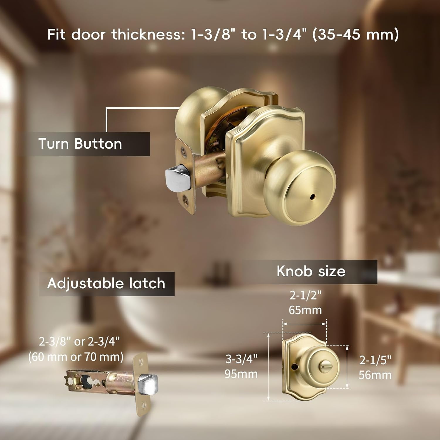 6 Pack Matte Black Door Knobs with Camelot Trim,Interior Door Knob with Lock,Coastal Door knob for Hall & Closet