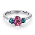 thumbnail image 3 of Gem Stone King 925 Sterling Silver Pink Mystic Topaz and Blue Diamond Engagement Ring for Women | 1.10 Cttw | Oval 7X5MM | Gemstone November Birthstone | Size 6, 3 of 6