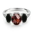 thumbnail image 2 of Gem Stone King 10K White Gold Red Garnet Black Onyx and White Lab Grown Diamond 3 Stone Engagement Ring for Women (2.38 Cttw, Gemstone Birthstone, Available in Size 5, 6, 7, 8, 9), 2 of 5