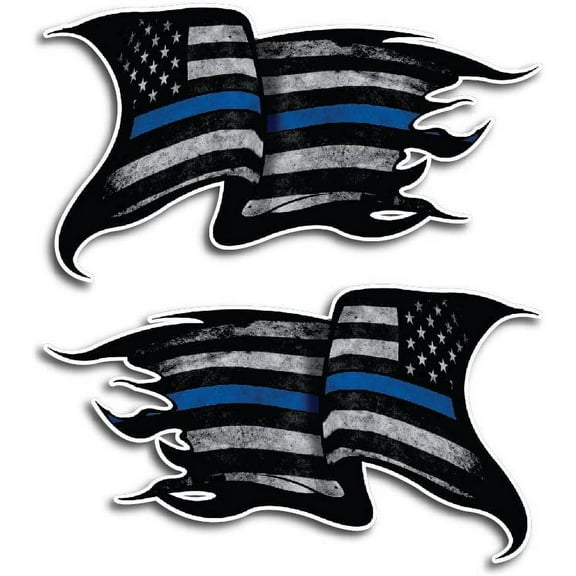 2 Pack of Thin Blue Line Tattered Subdued Decals Police Officer BLM American Flag Vinyl Decal Sticker Car Truck 4" x 7"