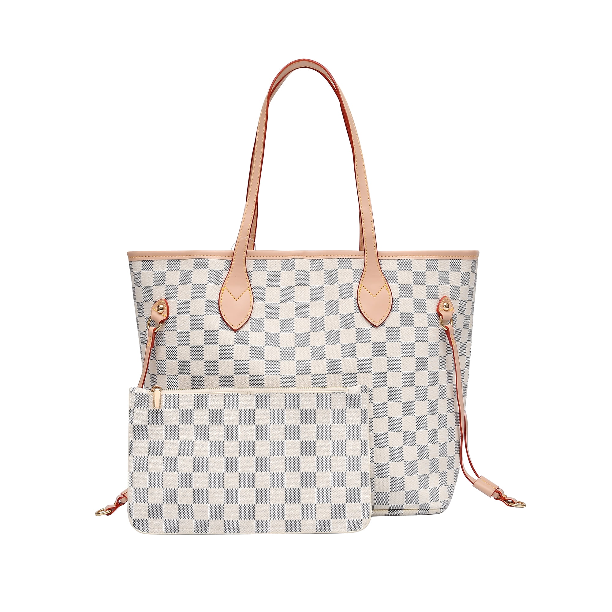 T.Sheep Checkered Tote Shoulder Bags With Inner Pouch,PU Vegan