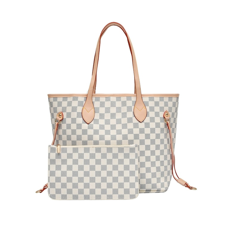 Checkered Tote with pouch(Cream, Brown, Black)