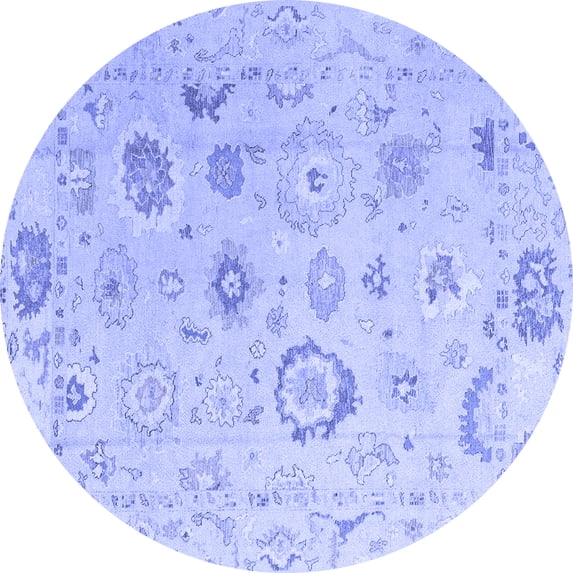 Ahgly Company Machine Washable Indoor Round Oriental Blue Traditional Area Rugs, 5' Round