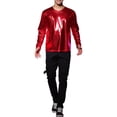 thumbnail image 2 of Unique Bargains Men's Metallic T-Shirt Round Neck Long Sleeve Shining Disco Tee Top XL Red, 2 of 6