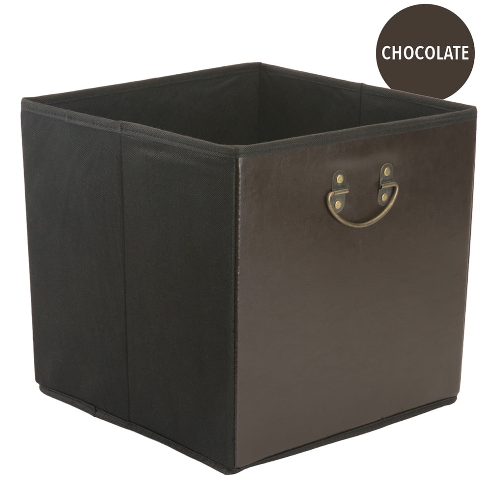 Faux Leather Storage Cube W/ Metal Handle 13X13X13