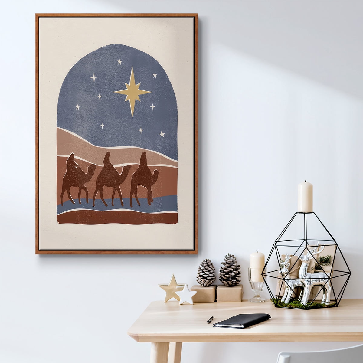 Boho Nativity II - Framed Gallery Wrapped Holiday Canvas - 17 x 25 - Rosewood Frame
