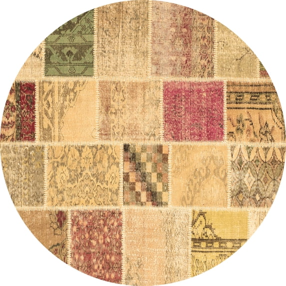 Ahgly Company Indoor Round Patchwork Brown Transitional Area Rugs, 4' Round