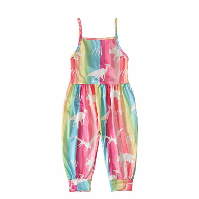 Birdeem Girls Childrens Summer Romper Printing Sling Sleeveless Backless Short Jumpsuit