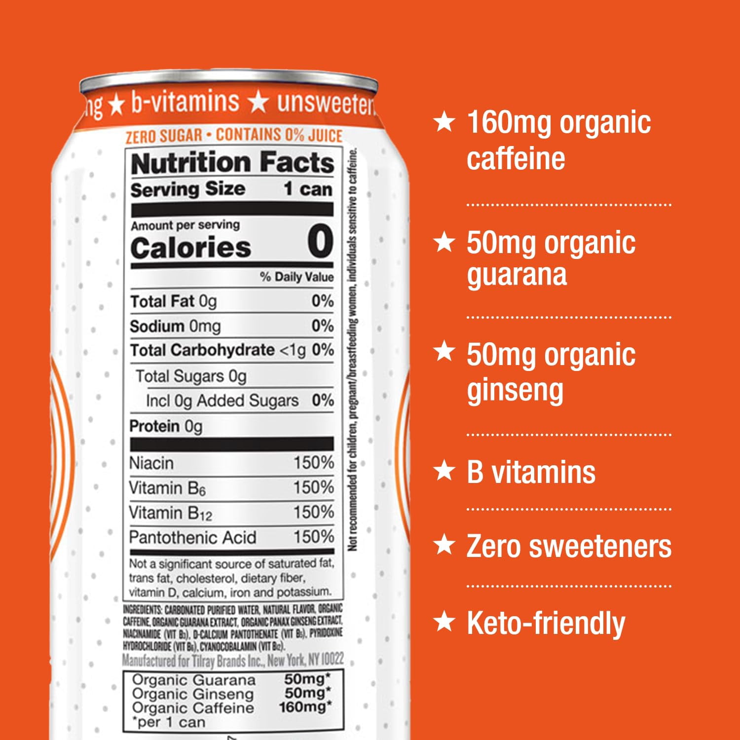 Hiball Clean Energy Drink, Zero Sugar Caffeinated Seltzer Water, Blood Orange, 16 Fl Oz, 12 Pack