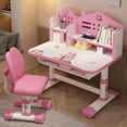 thumbnail image 2 of YNCE Children Adjustable Desk and Chair Set, Study Table for Kids, Pink Home School Writing Desk with Drawers and Storage Compartments, Escritorio Mesas para Niña, 2 of 8