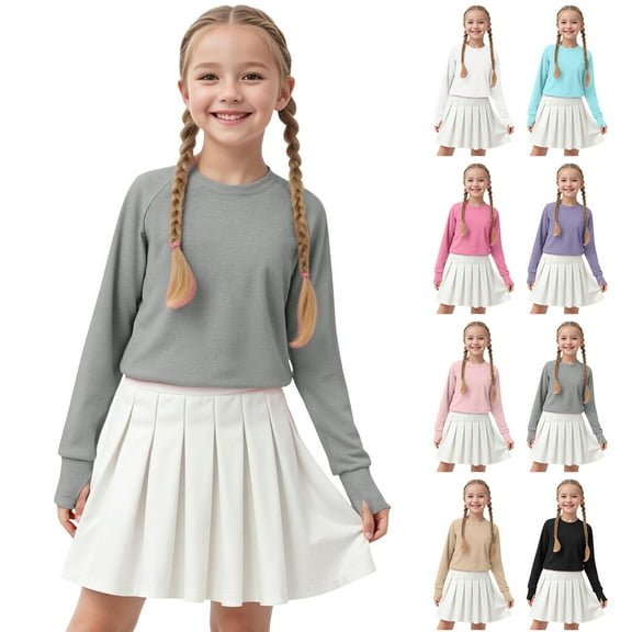 Ulanda Girls Sweatshirt Kids Crewneck Long Sleeve Shirts Casual Pullover Tops (Light Pink, 13-14 Years)