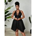 thumbnail image 5 of Black High Stretch Halter Neck Dress With Metal Buckle, Asymmetric Hem, Ruched Waist, Backless Design, 5 of 8