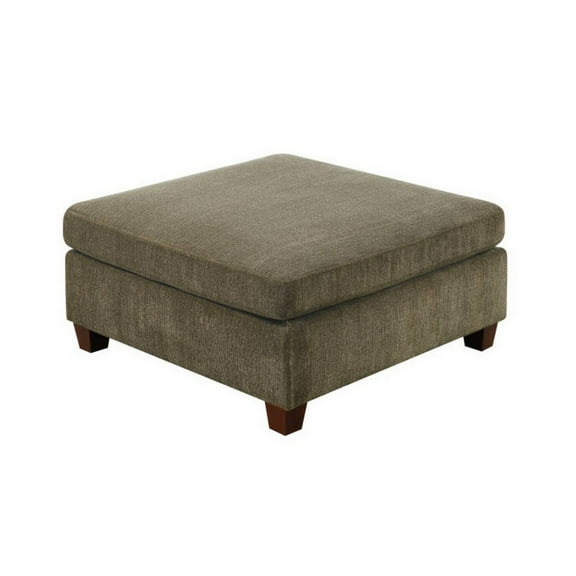 Benzara Upholstered Transitional Fabric & Solid Wood Ottoman in Taupe Brown