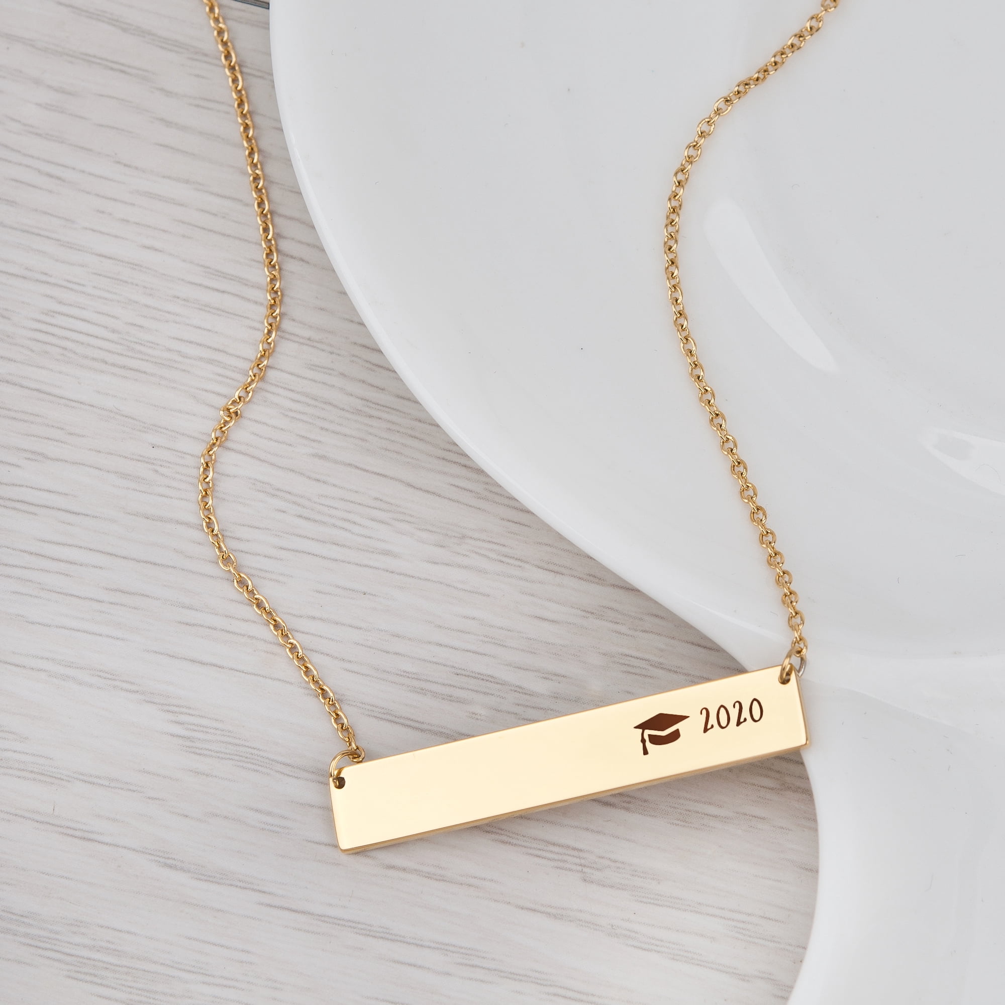 Anavia Graduation Gift for Her - 2021 College Graduation Gifts for Friend - Stainless Steel Bar Necklace - New Beginnings Graduation Gift for Daughter