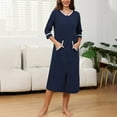 thumbnail image 2 of Full Zipper Robes for Women 3/4 Sleeve Housecoats Knee Length Bathrobe Lightweight Nightgown with Pockets, 2 of 7