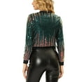 thumbnail image 3 of MODA NOVA Juniors Shiny Ombre Sequin Long Sleeve Zipper Bomber Short Jacket Green Blue S, 3 of 5
