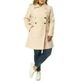 thumbnail image 3 of MODA NOVA Juniors Plus Size Turn Down Collar Double Breasted Long Overcoat Beige 1X, 3 of 7