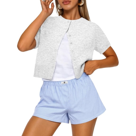 Wrongduck Women Cropped Short Sleeve Cardigan Sweater 2026 Lightweight Summer Y2K Fashion Open Front Knit Top Casual Spring Outfit Layer