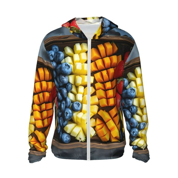 Balery Halloween Fruit Platter Sudadera ligera de manga larga con capucha y protección solar UPF 50+ para hombre y mujer, ideal para pesca y running-Medium
