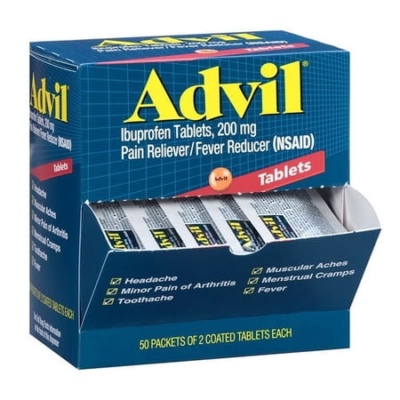 2 Pack Advil Ibuprofen 200 Mg 50 Packets of 2 Coated Tablets Each