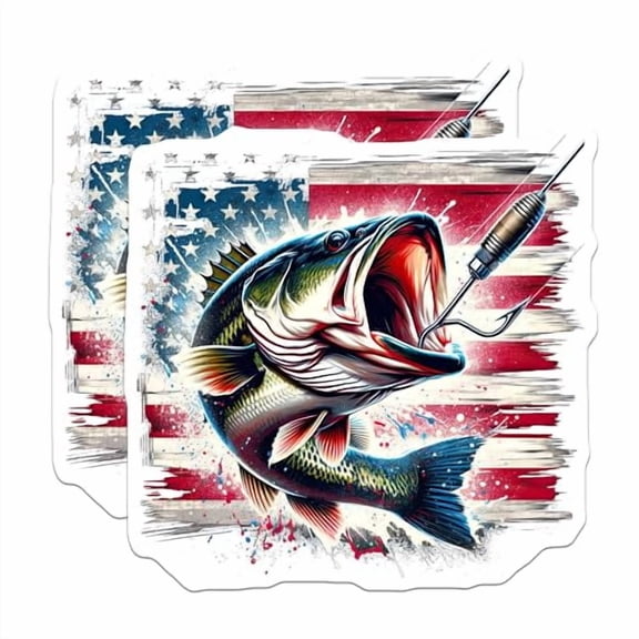 (2 Pack) Fishing Flag Magnets - Patriotic Bass Decor - American Fish Sticker for Fridge - 5" On Longest Side - for Cars, Fridges, Toolboxes - Made in USA - MAG5981