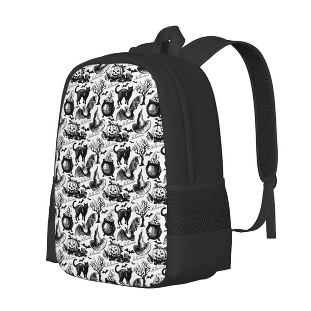 Fotbe Black White Halloween Mochila para Hombre y Mujer - Tela Oxford 600D Resistente - Mochila Impermeable de Gran Capacidad para Escuela, Viajes y Senderismo