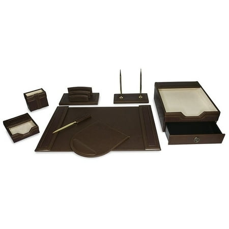 Majestic Goods 8 Piece Brown Pu Leather Desk Organizer Set With