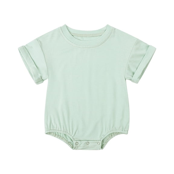 BRGZLK Baby Boy Girl Bubble Romper Summer 2026 Solid Color Crewneck Lightweight Diaper Cover Baby Short Sleeve Crawling Suit Jumpsuit Rompers Green 6-12 Months