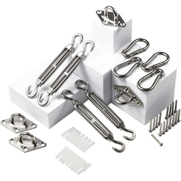 Shade Sail Hardware Kit for Triangle Rectangle Sun Shade Sail Outdoor Installation, Heavy Duty 304 Stainless Steel Hardware, 44Pcs B