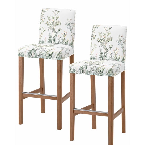 Sage Green Trees Bar Stool Covers Set of 2, Green Eucalyptus Leaves Stretch Washable Bar Chair Covers with Backs, Removable Pub Counter Height Chair Cover for Kitchen Dining Room Cafe