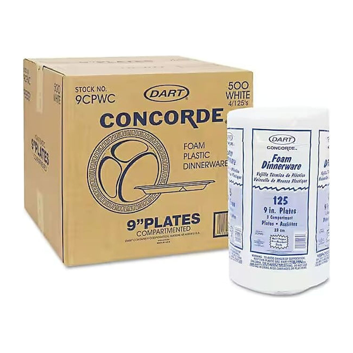 Dart 9PWCR Concorde Foam Plate, 9 dia, White, 125 per Pack (Case of 4  Packs) - A World Of Deals