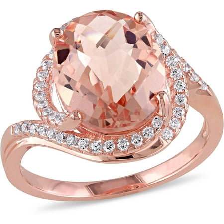 Tangelo 6-7/8 Carat T.G.W. Simulated Morganite and Cubic Zirconia Rose Rhodium-Plated Sterling Silver Halo Cocktail Ring