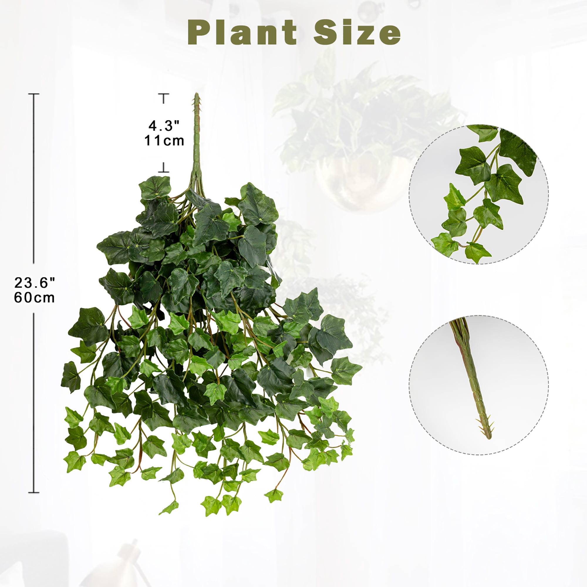 2Pcs 23.6" Plants Artificial Hanging Plants Fake Greenery Faux Ivy Vine Haning Ivy Leaves Plants Wall Shelf Indoor Outdoor Home Decor