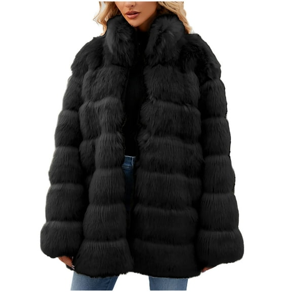 Lindreshi Winter Coats for Women 2023 Trendy Womens Ladies Warm Faux Furry Long Coat Jacket Winter Solid V-Neck Outerwear
