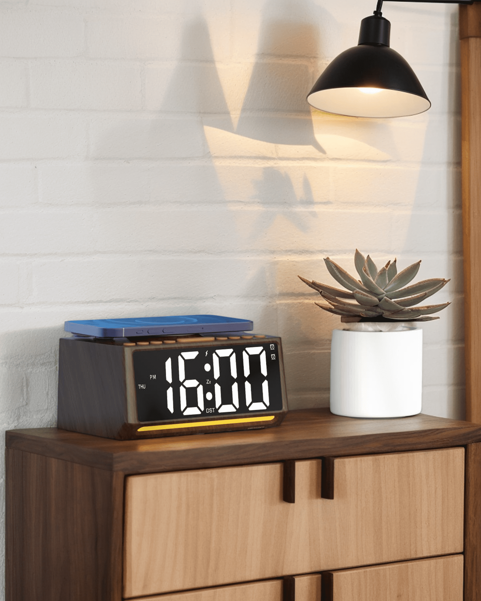 WakeSmart Retro Digital Alarm Clock with Bluetooth Speaker, RGB Lights and Night Mode(Brown)