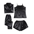 thumbnail image 4 of Conjunto de pijama de cuatro piezas fino de moda con tirantes para mujer para todas las estaciones, 4 of 4