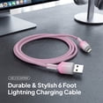 thumbnail image 3 of Powertek Frosty MFi Certified USB-A to Lightning Braided Charging Cable, 6 ft, Pink, 3 of 7