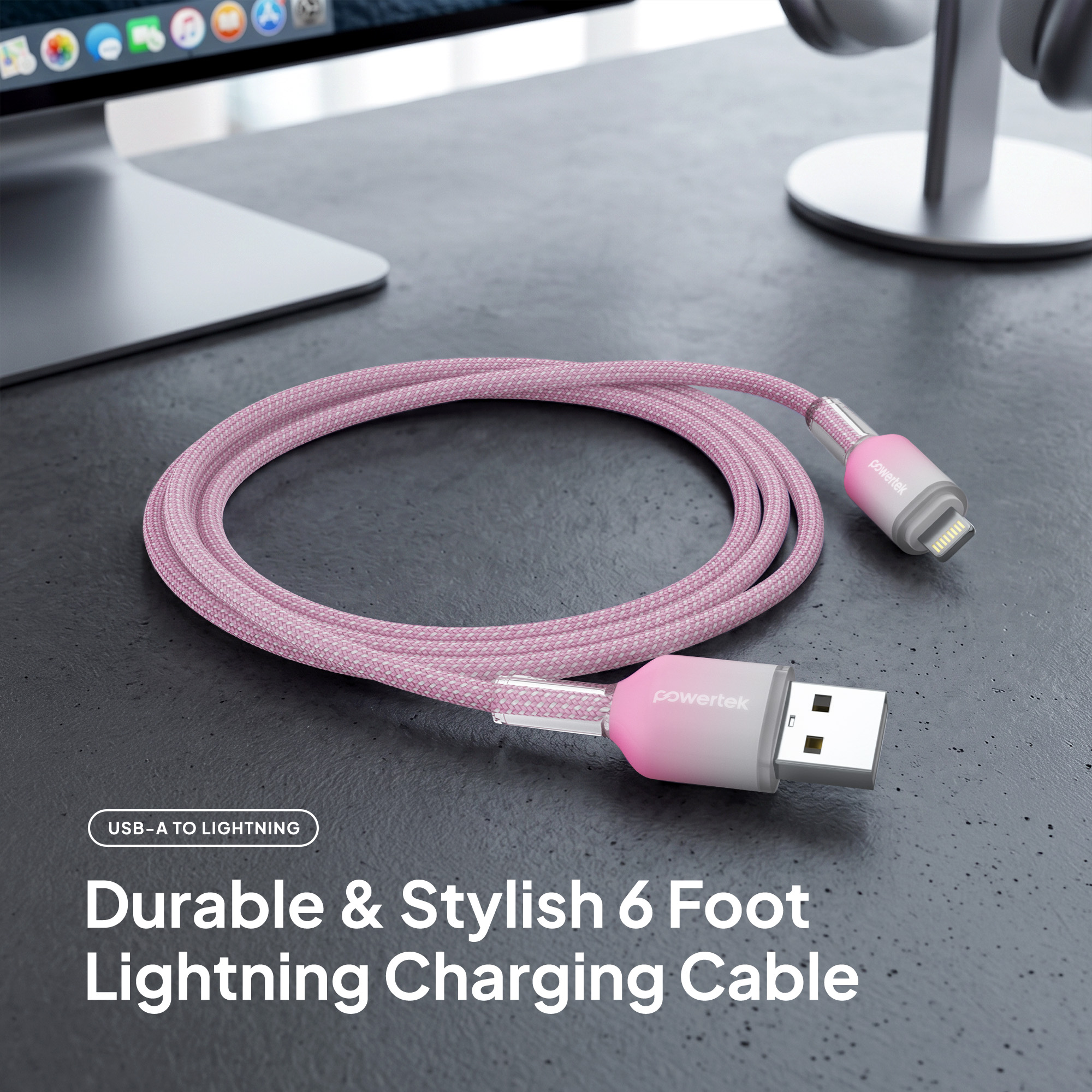 Liquipel Powertek Frosty MFi Lightning Cable 6 ft Pink photo 2