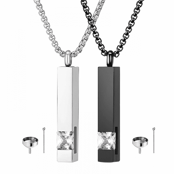 2 Pcs Urn Necklaces for Ashes Memorial Cremation Urn Necklace Stainless Steel Black Silver Tone Bar Pendant Necklace Ashes Keepsake Jewelry