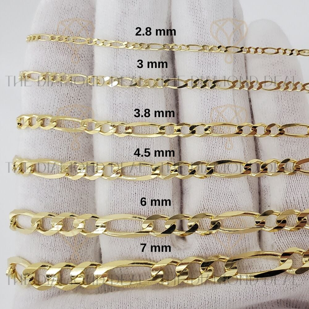 14k SOLID Yellow Or White Gold 3.1mm Alternate Classic Mens Figaro Chain Necklace Or Bracelet/Foot Anklet for Pendants and Charms with Lobster-Claw Clasp (7", 8",16",18", 20”,22",24" 30”)