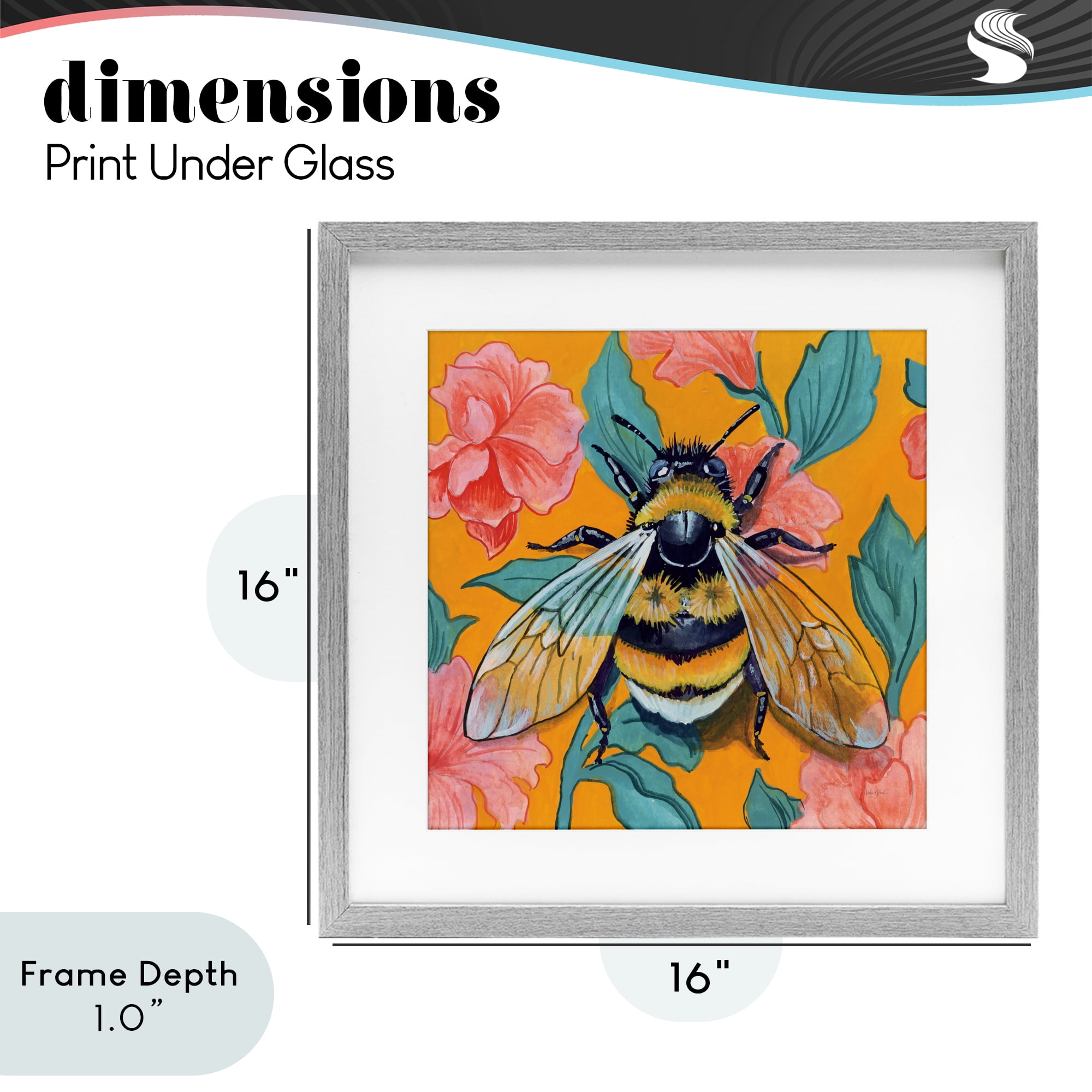 Stupell Industries Bumble Bee & Flower Pattern Gray Framed Print Under Glass, design by Kate Jarvik Birch