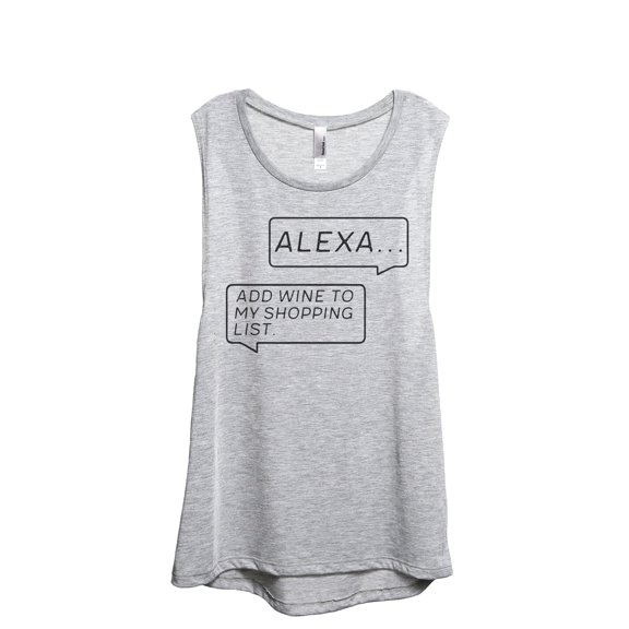 Alexa Add Wine To My Shopping List Women's Fashion Sleeveless Muscle Workout Yoga Tank Top Sport Grey Medium