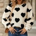 thumbnail image 2 of Bowake Femmes Molleton Floue Tops Casual en Peluche Coeur Imprimé Col Rond Manches Longues Pull Sweatshirts Chemisier, 2 of 3