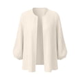thumbnail image 5 of LEKWK Cardigan for Women Open Front 3/4 Puff Sleeve Pleated Shrugs Loose Fit Ribbed Lightweight Outerwear Fall Fashion Elegant Casual Outfits, 5 of 5