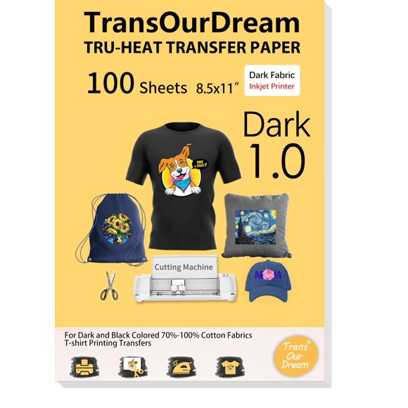 TransOurDream Iron on Heat Transfer Paper for Dark Fabric (100 Sheets, 8.5x11) T Shirt Transfers Paper for Inkjet Printer Printable Iron-on