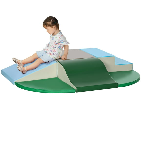 Qaba 6-Piece Soft Play for Toddlers to Climb, Crawl, Slide, Blue, Green