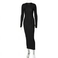 thumbnail image 5 of IROINNID Long Dress for Women Formal Wedding Guest Formal Dress Solid Color Round-Neck Long Sleeve Dress,Black, 5 of 6