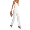 thumbnail image 3 of Musuos Women Elegant Jumpsuit, Spaghetti Straps V Neck Solid Color Lace Open Back One Piece Wide-leg Jumpsuits Long Playsuit, 3 of 8